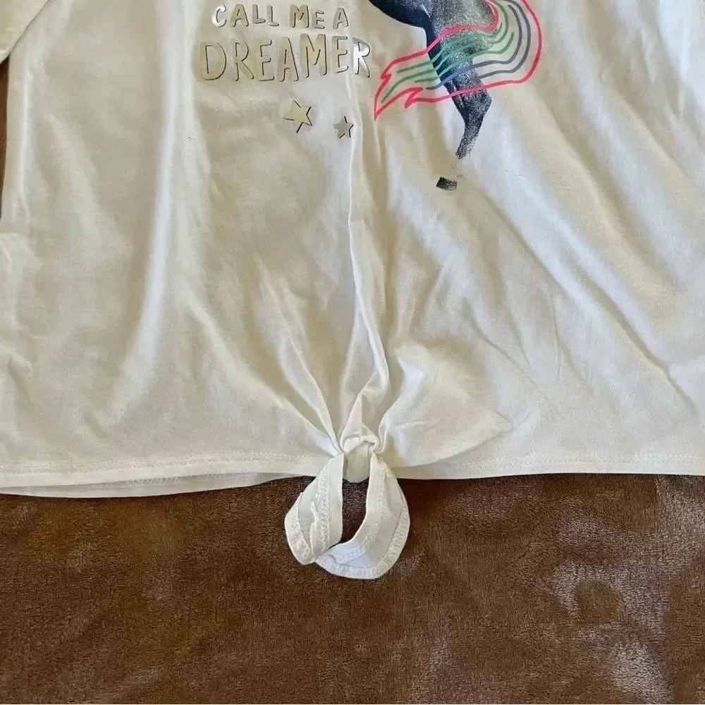 OshKosh B'gosh Girls White Long Sleeve with Colorful Unicorn and Knot NWT 14